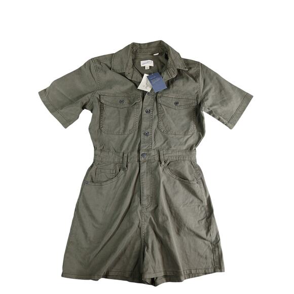 Universal Thread Romper Jumpsuit Women Size 6 Green Denim Safari Utility NWT - Picture 1 of 9